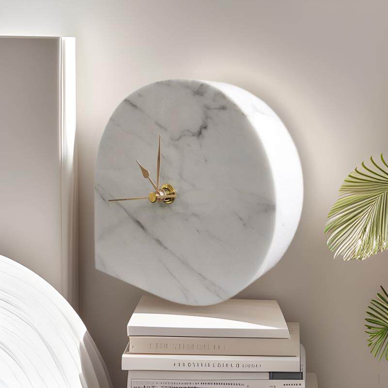 天然大理石座钟心形迷你小台钟家用摆件样品间书房几何软装现货