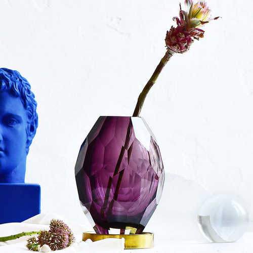 新款 库尔贝多棱角超质感彩色玻璃花瓶 花器 样板房装饰品摆件