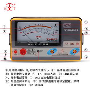 绝缘电阻仪摇表兆欧表漏电 6045指针式 天宇TY6017 6018