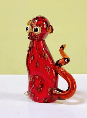红色金星琉璃猴子摆件LL0076