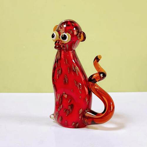 红色金星琉璃猴子摆件LL0076