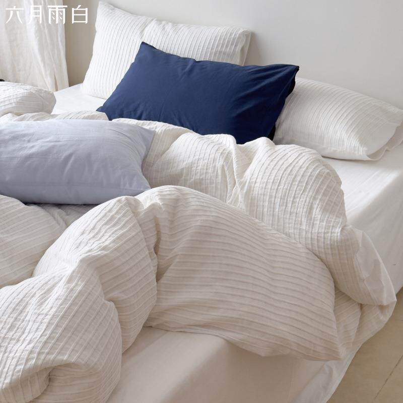 六月雨白^|感诧寂风纯白色上四肌理纯棉床FS58080床单四件套季c白