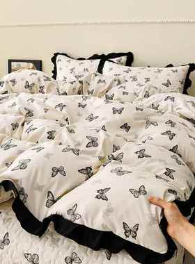 类法A四式赫本风水洗加床盖印花件套花边厚CTD被套荷叶边上用品轻