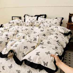 类法A四式 赫本风水洗加床盖印花件套花边厚CTD被套荷叶边上用品轻