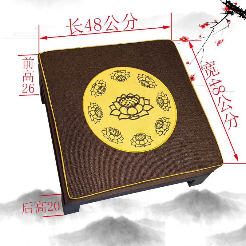 纯实木莲花拜垫磕头跪垫拜佛垫佛堂寺庙制定实木方形加厚佛前拜凳