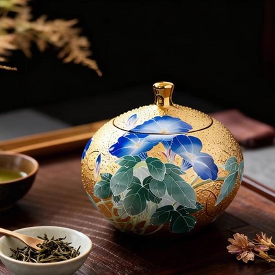 真金手工茶叶罐省大师肖建辉手绘陶瓷罐高端茶器装饰釉下五彩摆件