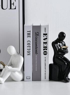 创意人物书挡酒柜摆件家居装饰品客厅玄关书柜桌面书立架陶瓷工艺