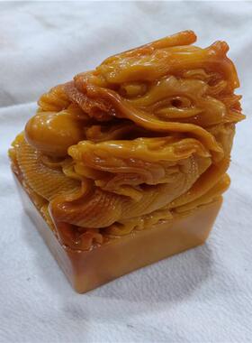 古玩杂项树脂工艺品仿寿山石龙吐珠金石篆刻印章树脂古雕印章