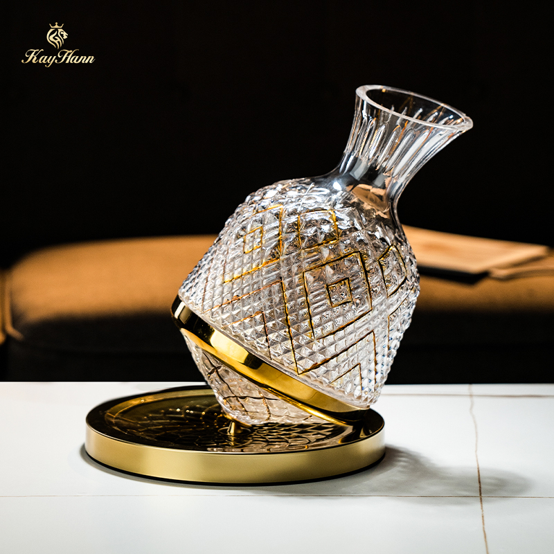 轻奢水晶不倒翁红酒醒酒器金色陀螺旋转醒酒壶高档红酒杯套装家用