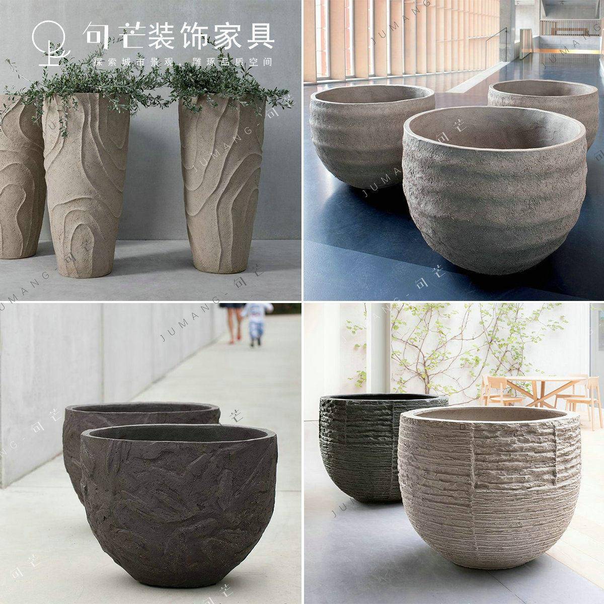 户外MSD石璃纤维组合花盆市政林景园观艺术头漆花器商场玻简约种