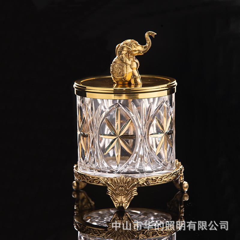 欧式美式简约水晶玻璃配铜糖果罐摆件高端奢华储物盒家居装饰摆件