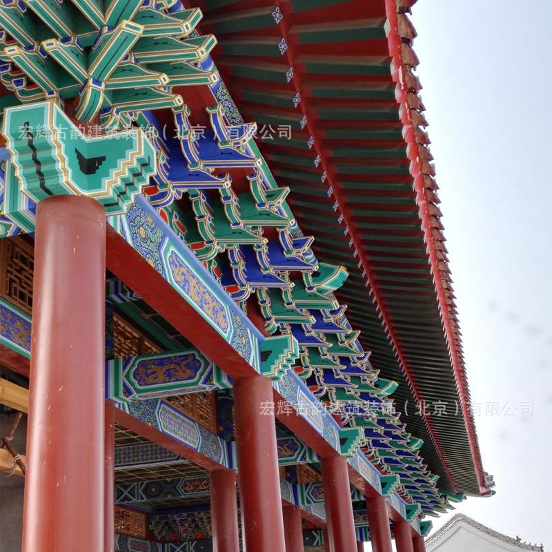 古建筑实木斗拱彩绘斗拱厂家鎏金松木铺作斗拱中式仿古装饰