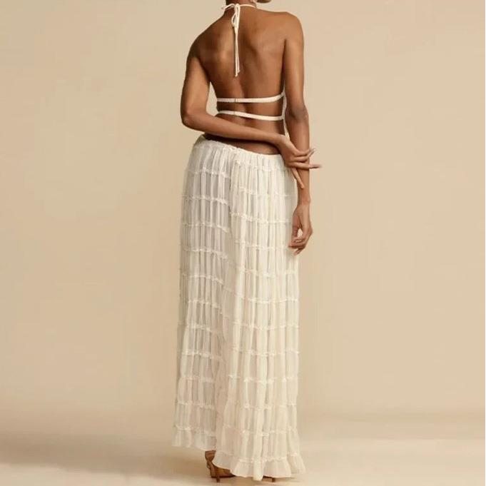 Skirt Long Top Vest Lace-Up Backless Set Skirt Halter