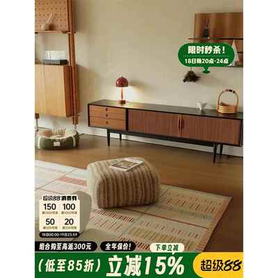 鹏音伴时慢电视 柜 黑色复古实木小户型北欧简约电视机 柜 中古风Z摆件饰品