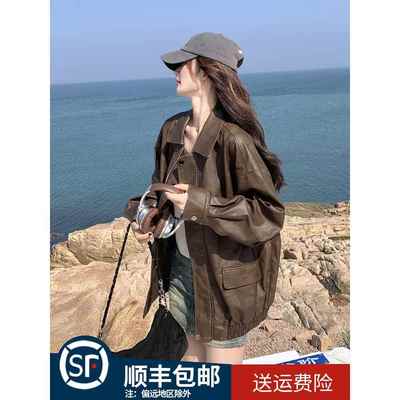 美拉德复古PU皮衣外套女2025春秋新款韩系高级感炸街机车风皮夹克