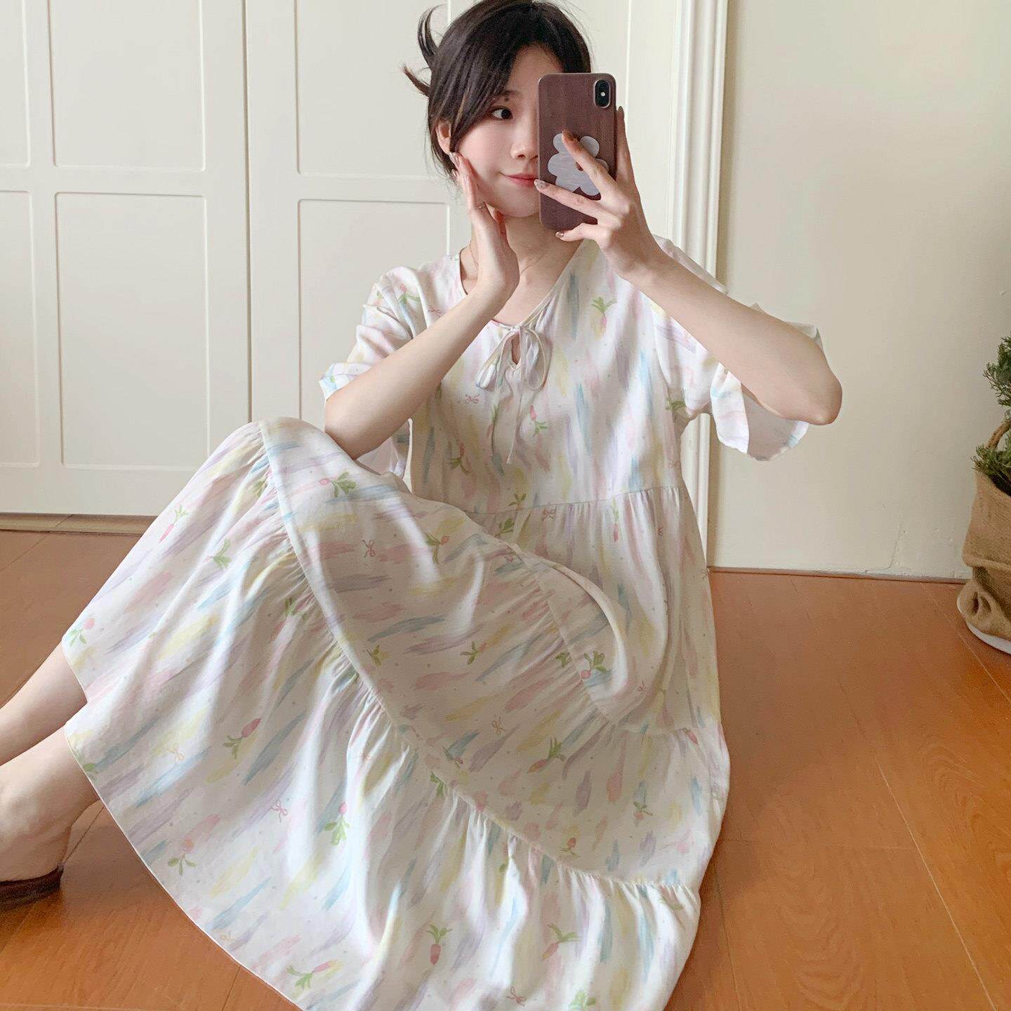 棉绸睡裙女款夏季大码绵绸人造棉连衣裙睡衣女2026新款夏天可外穿