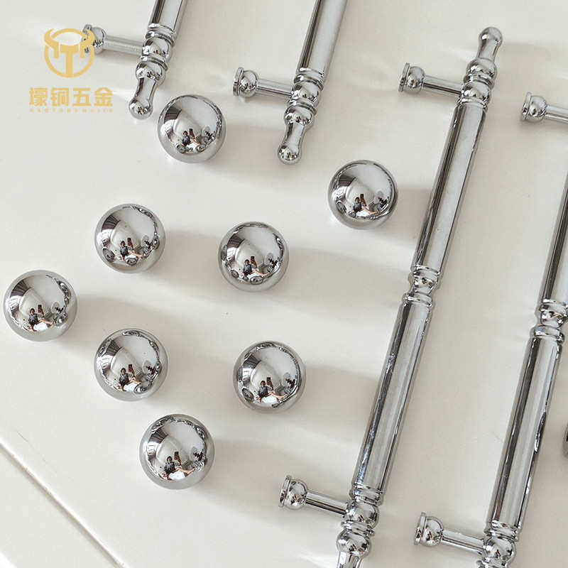 法式复古家具衣柜门橱柜抽屉中古风格黄铜电镀银色长条圆球小拉手,住宅家具,拉手,淘宝优惠券,粉丝福利购,淘宝优惠卷