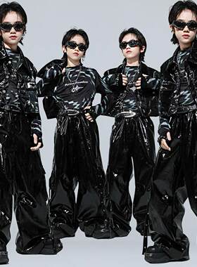 街舞儿童潮服男女童酷帅皮马甲皮裤套装嘻哈hiphop架子鼓表演出服