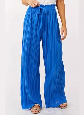 pleated color trousers strap waist fashion womens high