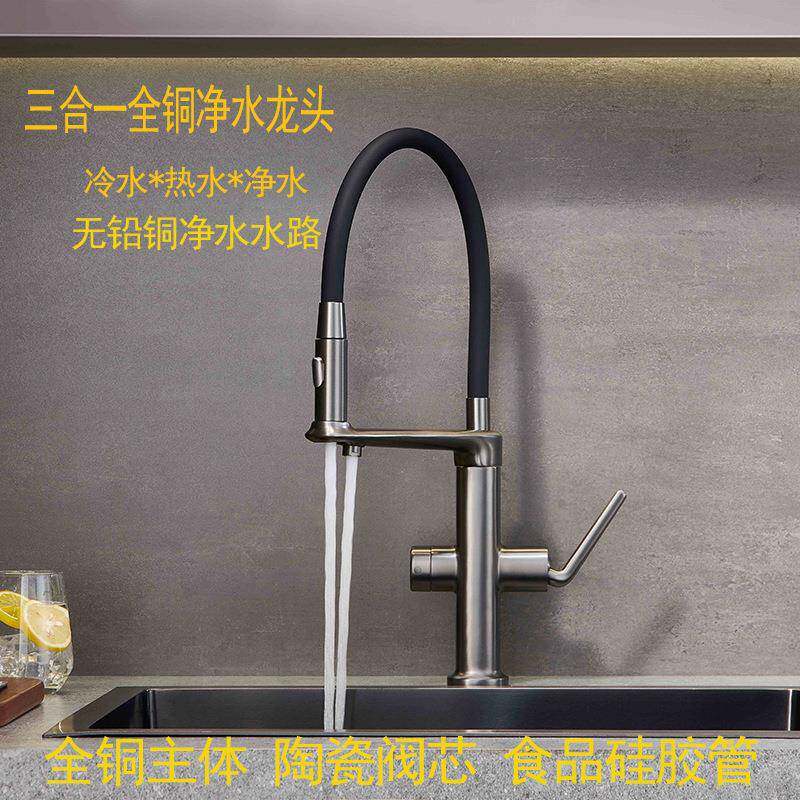 厨房水龙头冷热水三合一直饮水净水器洗菜盆水槽双出水全铜龙头