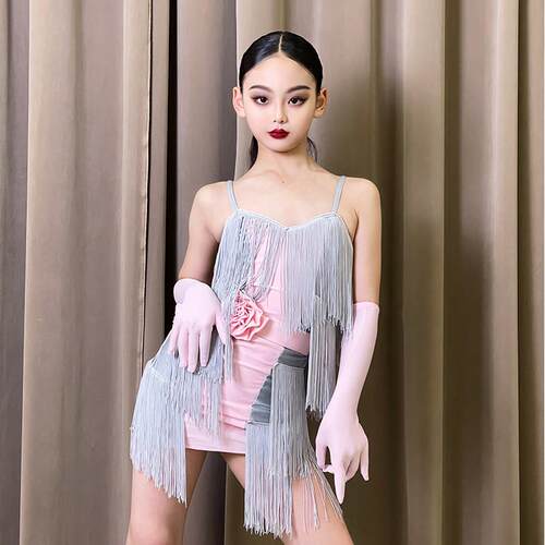 青禾元舞2025秋冬拉丁舞服女童新款练功服儿童流苏裙少儿表演套装