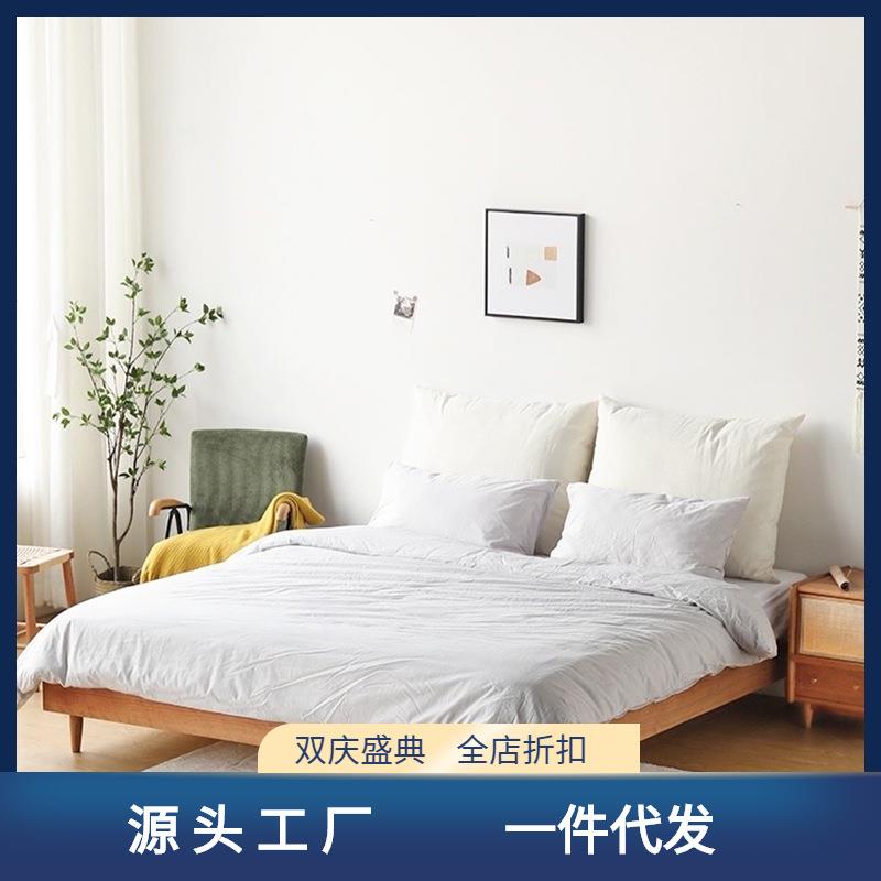 北欧实木床现代简约小户型日式榻榻米1.8米主卧1.5樱桃木双人矮床