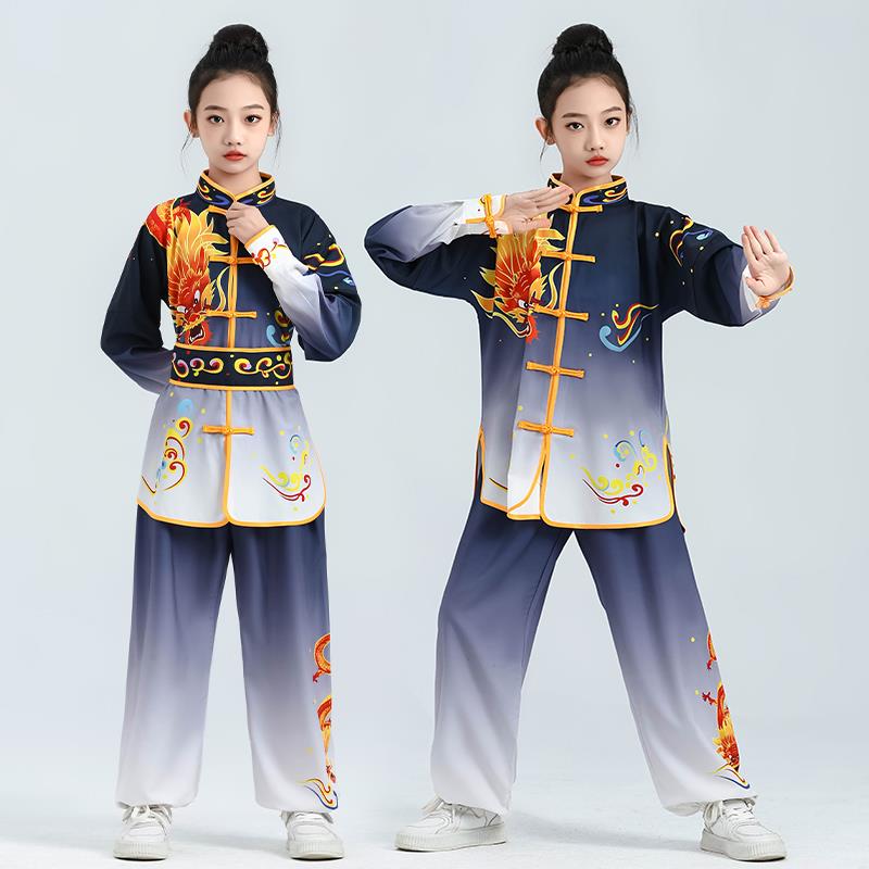 高档成男女儿童武术表演服功夫龙训人练小学生术练功演武出服中国