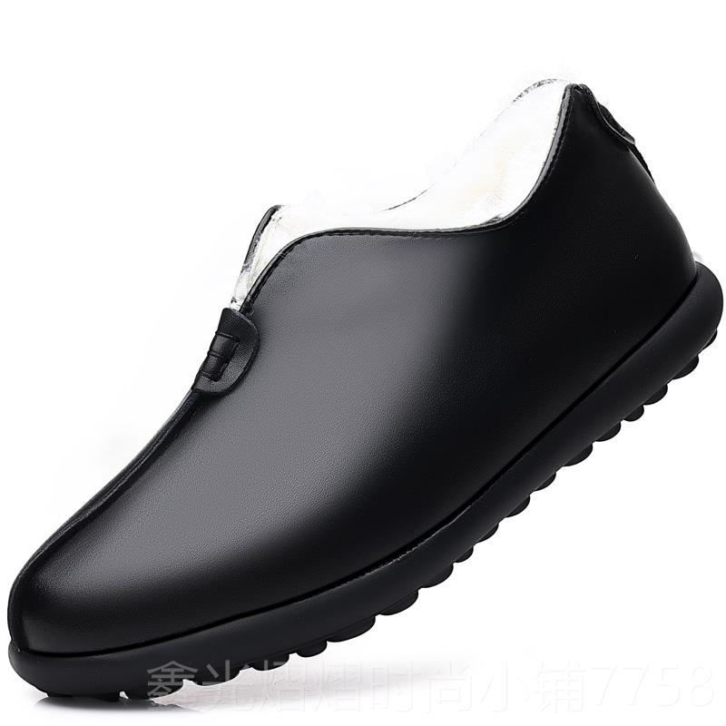 正品老北京布鞋男羊棉鞋软毛冬季中老年人加绒皮暖老头鞋保爸爸棉