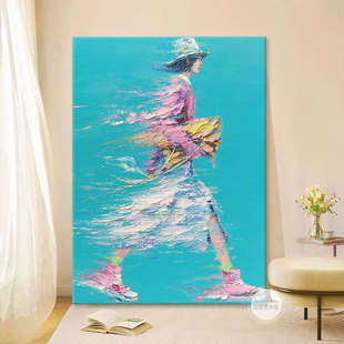 饰画小众无边框玄关挂画 奶油风抽象人物时光厚肌理手绘油画客厅装