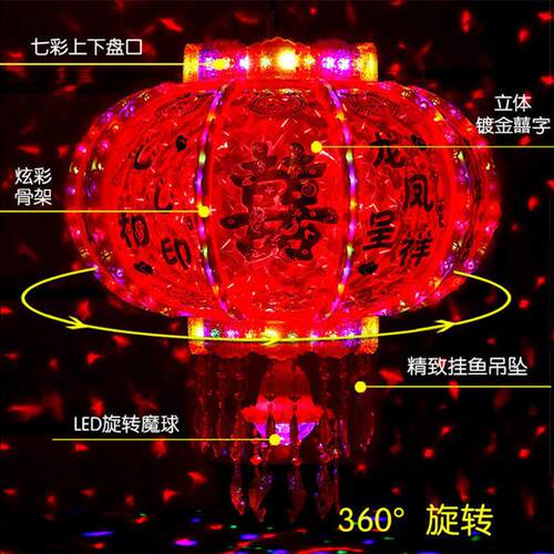 FPX2026年旋新灯款七彩灯转笼LED走马结婚乔迁阳台装饰喜庆吊灯