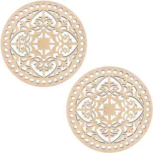 2pcs木质圆形空心花卉图案包包底座 饰 DIY木制编织用品和家居装
