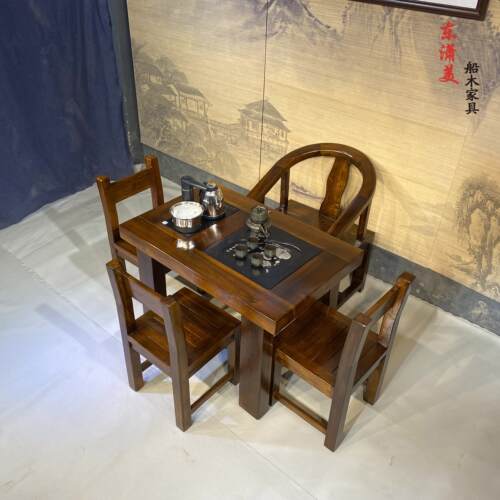 老船木小户型阳台茶桌椅组合实木办公茶客厅几家用简约小型桌台茶