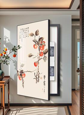 大幅入户门口消防栓遮挡装饰画电表箱推拉挂画大气轻奢玄关新壁画