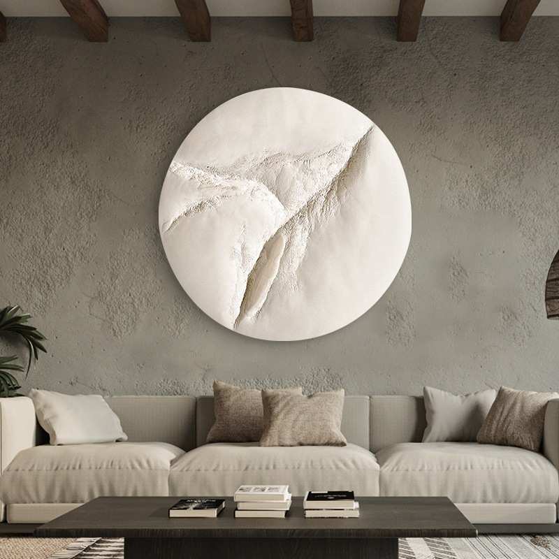 立体圆形背景墙画砂岩客厅沙发壁画侘寂风玄关简约装饰画浮雕挂画图片