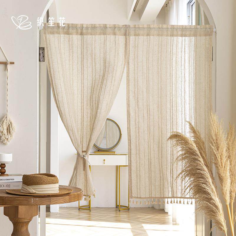 日式隔帘断帘门暮云门帘棉麻亚麻日式玄关家用半帘门帘艺帘卧室布