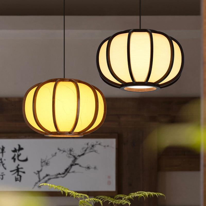 现代中式灯笼吊灯简约新中式民宿酒店餐馆木艺灯具中古风餐厅灯饰