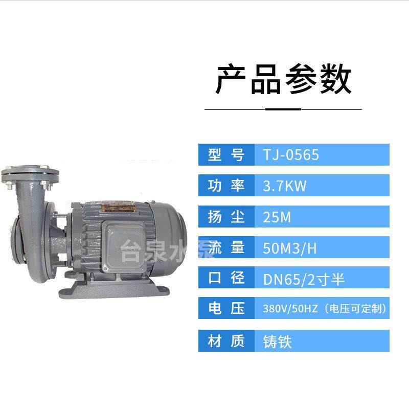 台泉牌管道泵TJ0565 铸铁水循环离心泵3.7KW 2寸半 东莞厂家