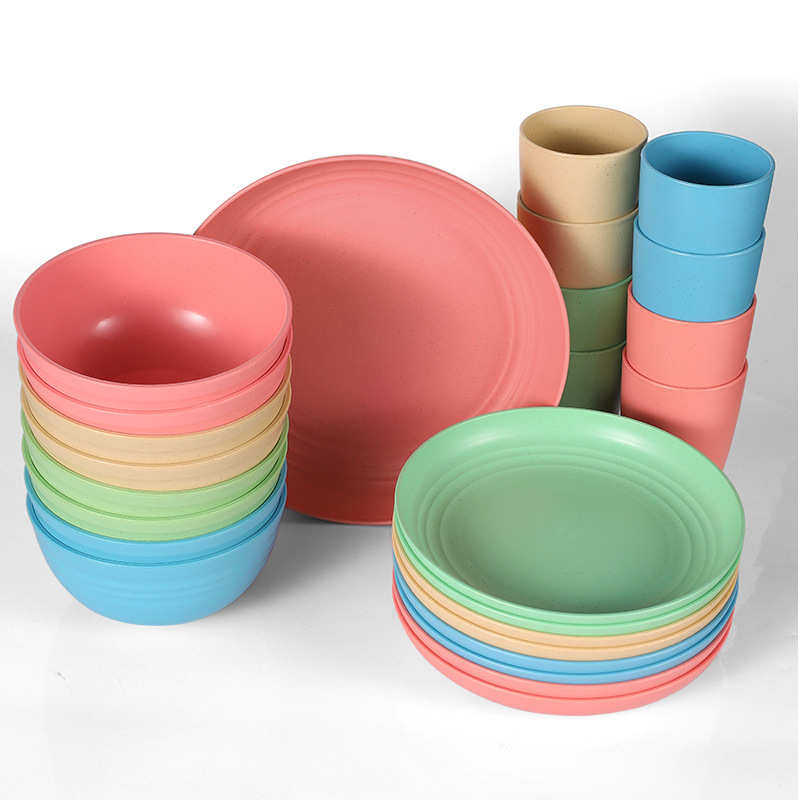 外贸东南亚 小麦秸秆塑料碗盘杯32件套8人份盘碗杯餐具套装,餐饮具,盘,淘宝优惠券,粉丝福利购,淘宝优惠卷