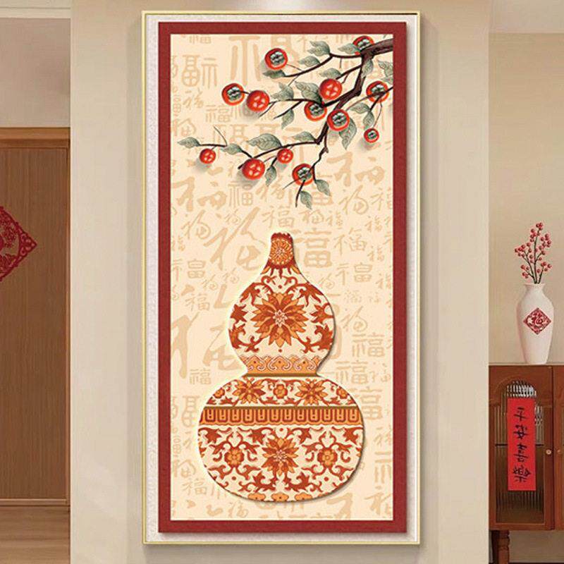 百福图壁玄关画百福图玄墙福字装公饰画字画红色葫芦新年喜庆挂画