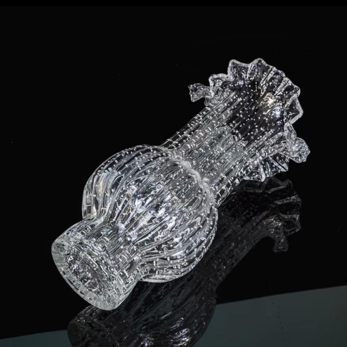 创意夜光玻璃花瓶百褶裙客餐厅卧室玄关花瓶插花高级感装饰品摆件