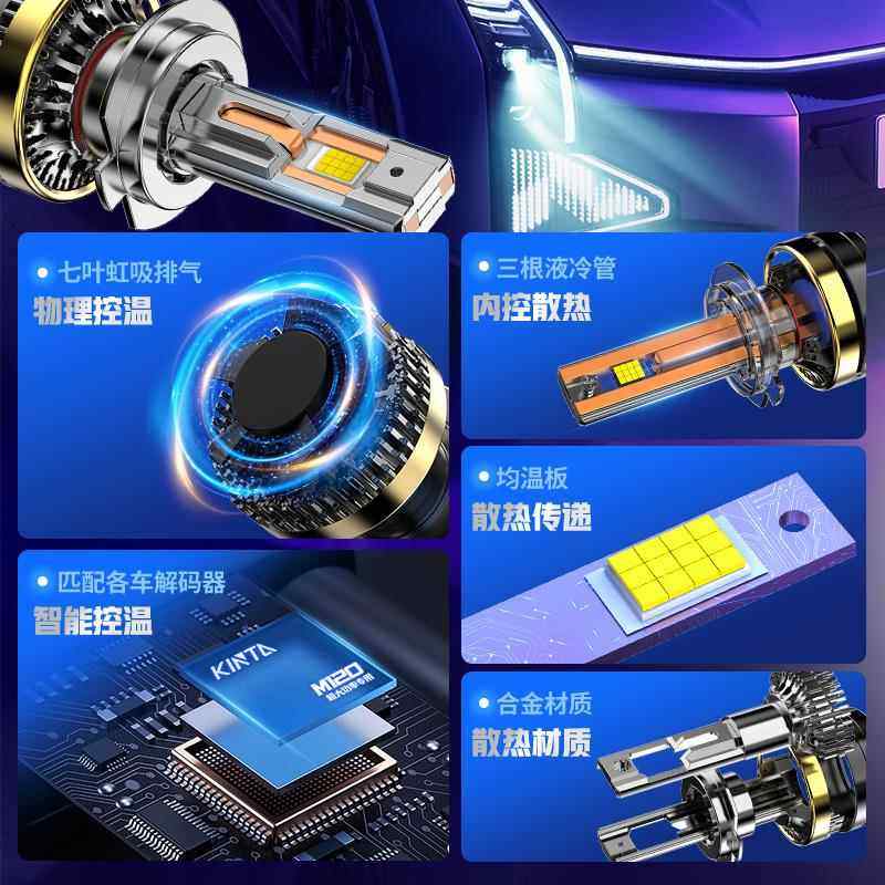 d超亮le汽车大灯泡H改装h7鲸特近光4强光H1灯H11远近泡一体9005前