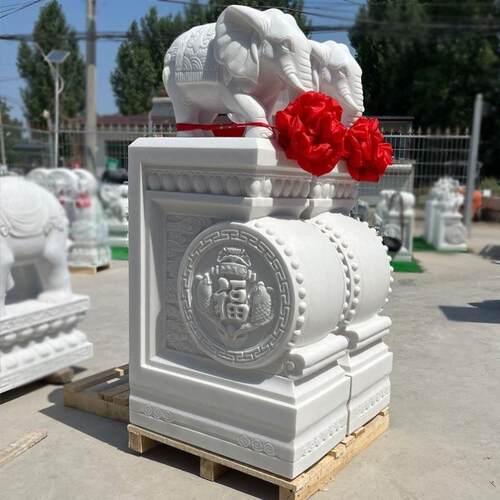 石雕门墩抱鼓石一对天然汉白玉大象石鼓貔貅麒麟青石庭院门口摆件