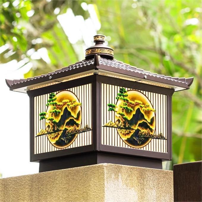 新中式柱头灯户外防水太阳能别墅院子门柱灯景观庭院围墙灯柱子灯