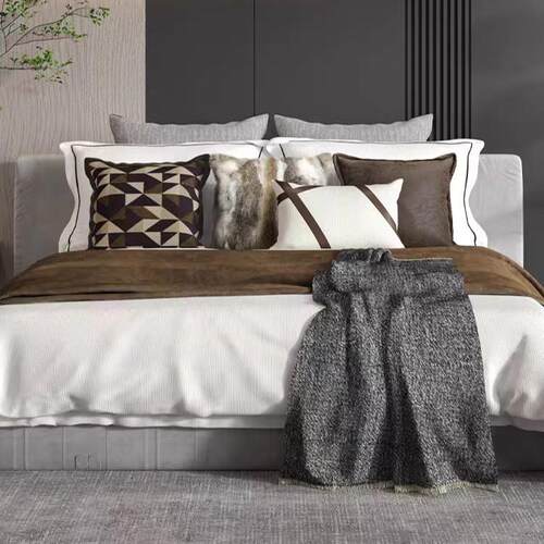 轻奢现代样板间床品售楼部样板房床上用品软装摆场极简多件套