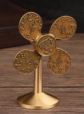 风生水起纯黄铜风车摆件招财进宝财源广进小风扇开 运礼物工艺礼