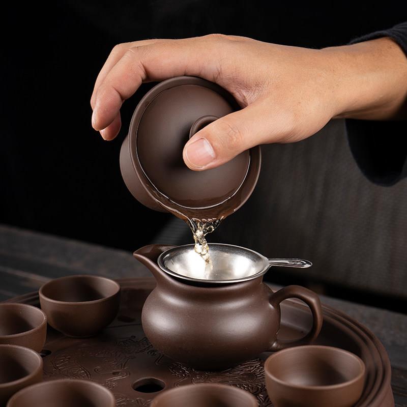 紫RZW功夫具套茶组茶杯茶壶砂茶盘整套形陶瓷茶具圆茶洗蓄水家用