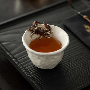 宋朴苏扬烨大师纯手工螃蟹粉引主人杯品茗杯开片萩烧茶杯礼盒装