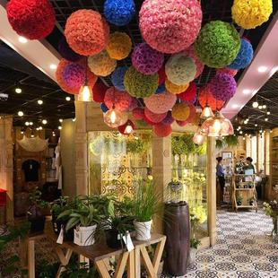 元旦彷真玫瑰花球挂饰绢花假花球装饰商场酒店超市珠宝店吊顶布置