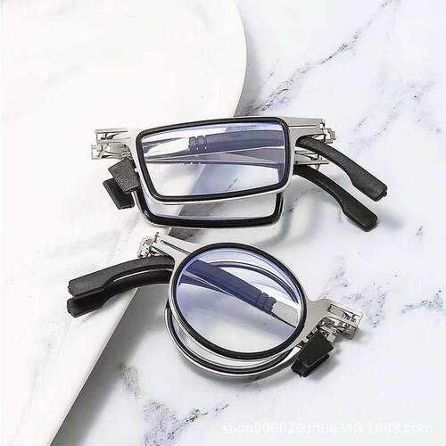 Portable Folding reading glasses for men Metal Round Square