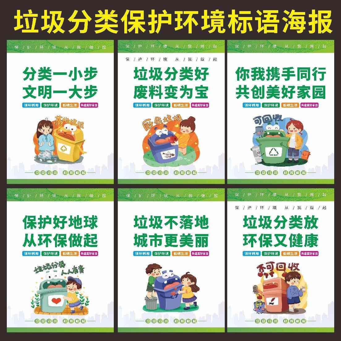 垃圾分类宣传标语海报挂图环境保护墙贴画社区学校文明环保墙贴画